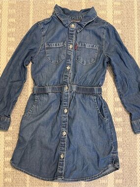 Levi’s Denim Button-Front Shirt Dress Blue Long Sleeve Elastic Waist Toddler 4